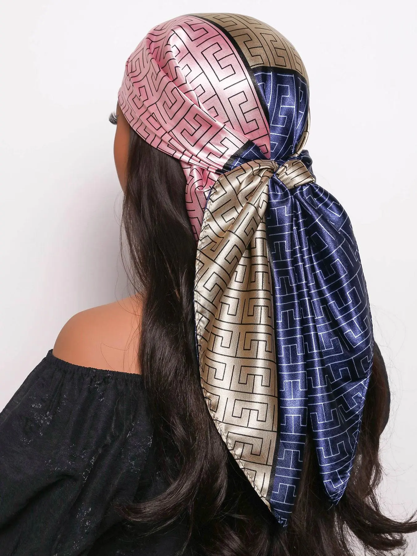 Geometric Pattern Satin Scarf, Soft Comfortable Head Scarf, Fashionable Hair Accessories for Women & Girls, Suitable for Fashion and Daily Use, Turban Hijab, Square Scarf, Head Wrap, Fashion Headscarf, Fashion Hair Scarves