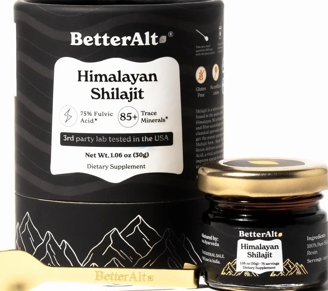 Better Alt Pure Himalayan Shilajit Resin Pack of 1 High Potency Gold Grade 150 Servings for Energy Boost & Immune Support, 85+ Trace Minerals, 75%+ Fulvic Acid, with Lab Test Report,400 mgundefined