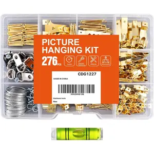 276 count Picture  Kit, Picture Hangers, Heavy Duty Frame Hooks Assortmentwith Nails,  Wire, Screw Eyes, D Ring and Sawtooth Hardware for Frames Mounting