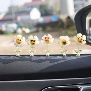 Cute Flower Car Decorations Set, Fun Shaking Interior Accessories, 5pcs Adorable Vehicle Ornaments, Perfect Gift for Car Lovers