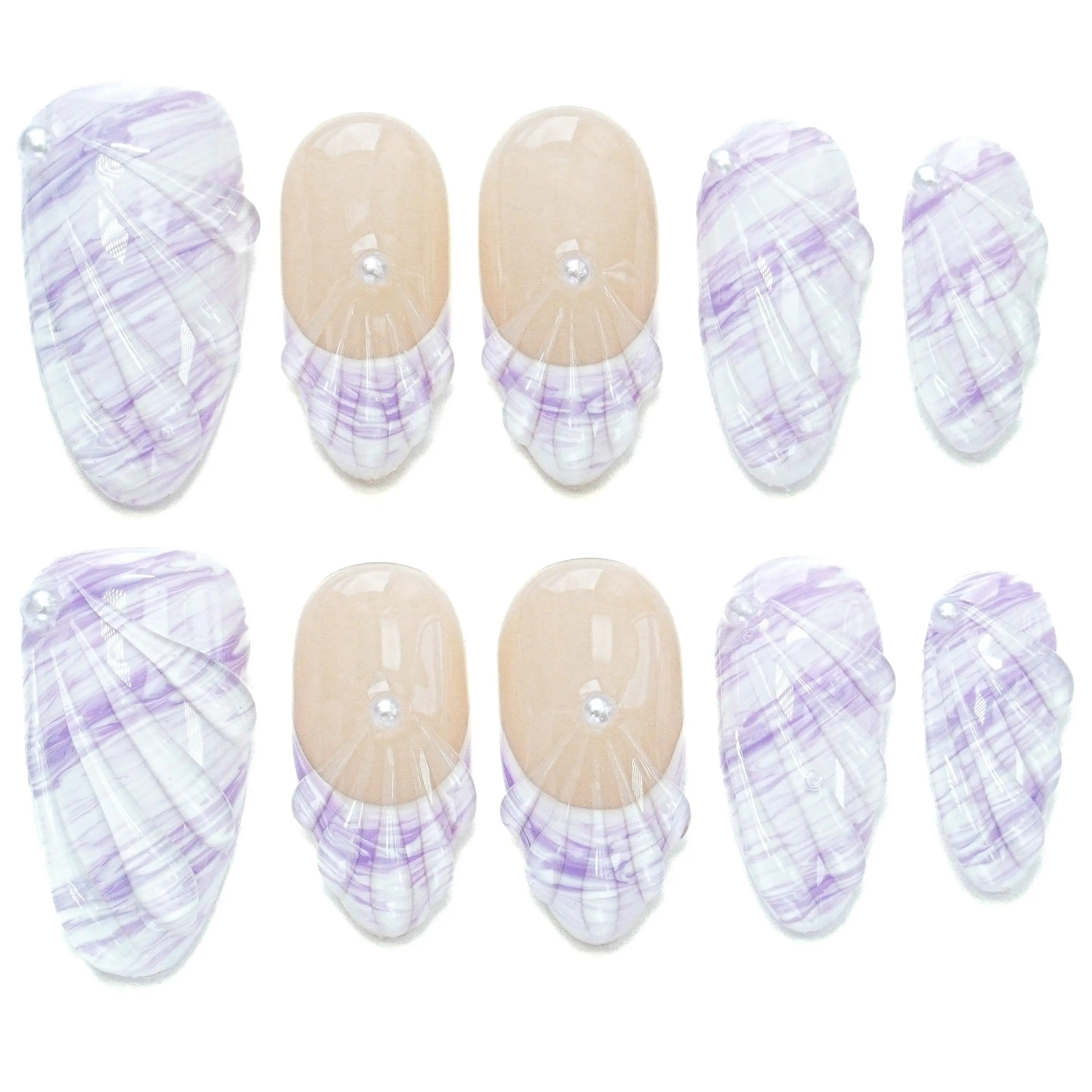 BHI Handmade Coffin Almond Nail  3D Reusable Handmade Press-On Nails - Acrylic Square Shape, Natural Finish, Durable & Stylish for Salon-Perfect Look