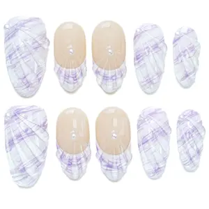 BHI Handmade Coffin Almond Nail  3D Reusable Handmade Press-On Nails - Acrylic Square Shape, Natural Finish, Durable & Stylish for Salon-Perfect Look