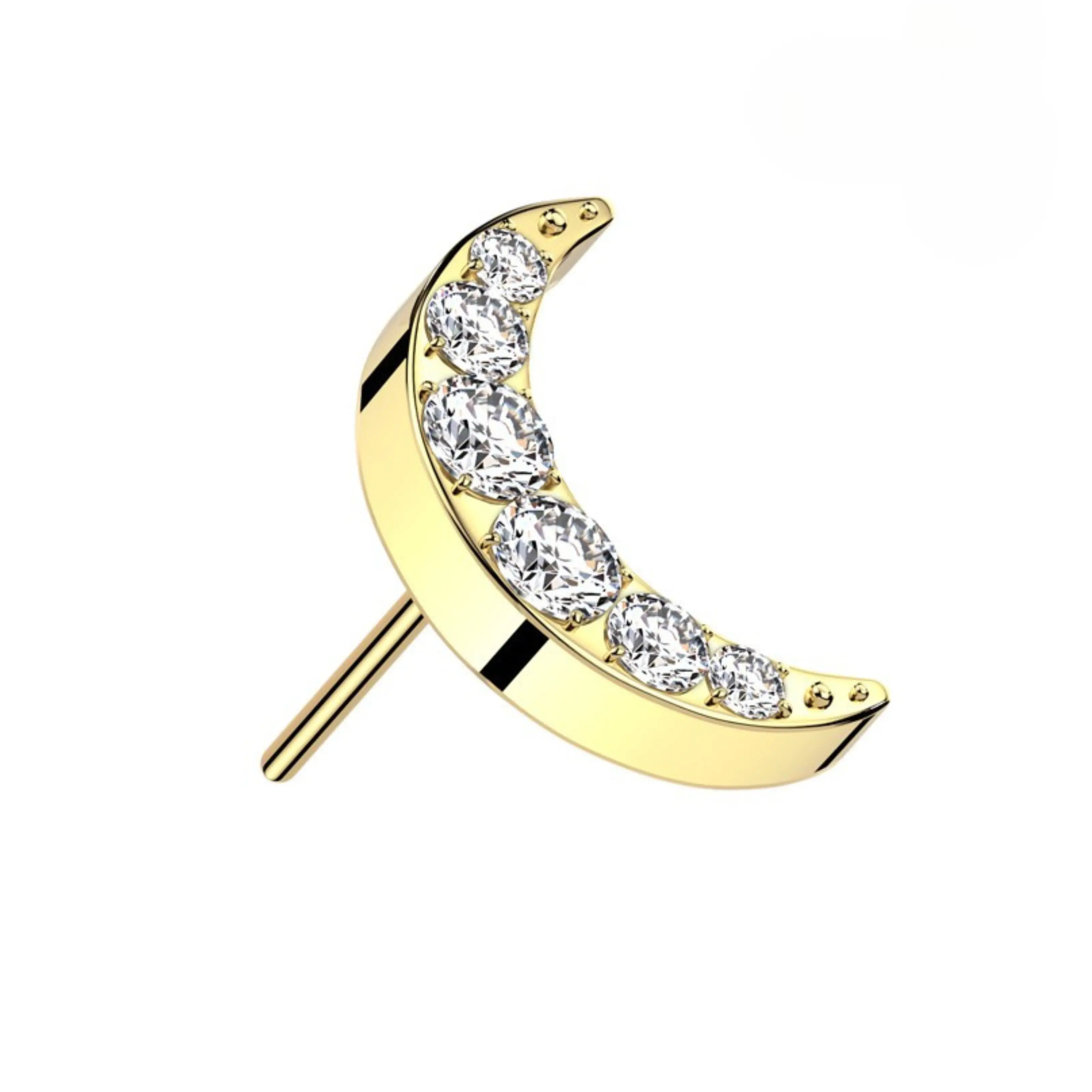 Crescent Moon Titanium Threadless Push In Top Hypoallergenic Durable Labret Flatback Piercing Jewelry