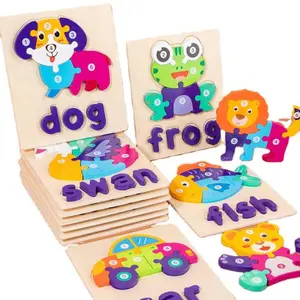 Pack of 3 Early Educational 3D Animal Traffic Jigsaw Board Games Children Cognitive Wood Matching Puzzles Toys for Kids Boys Girl, Montessori Toys