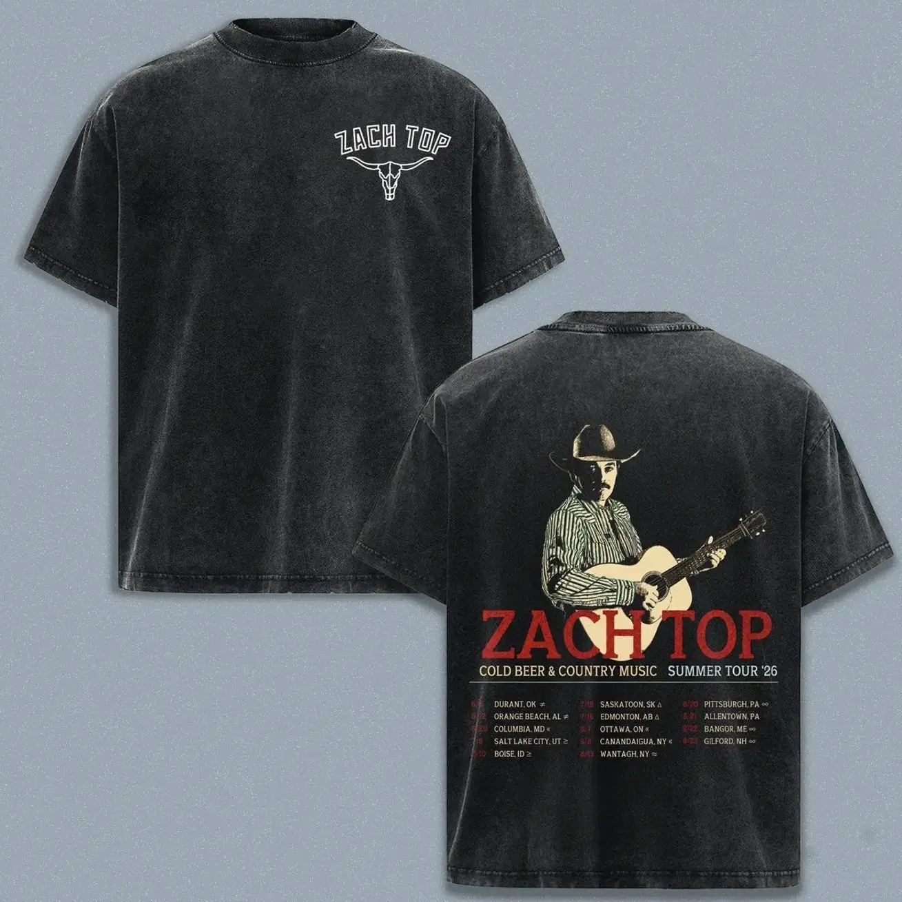 Zach Top Cold Beer & Country Music Summer Tour 2026 Vintage Washed T Shirt, Double Sided Country Music Graphic Tee, Retro Western Cowboy Concert Merch, Oversized Heavyweight Unisex Fan Gift Tee XDR