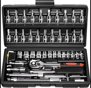 46-Piece 1/4" Drive Socket Ratchet Wrench Set with Metric Sockets & Extension Bars, Multifunctional Portable Repair Tool Kit for Auto Maintenance & Household Use，Professional Repair Tool Kit for Car & Home