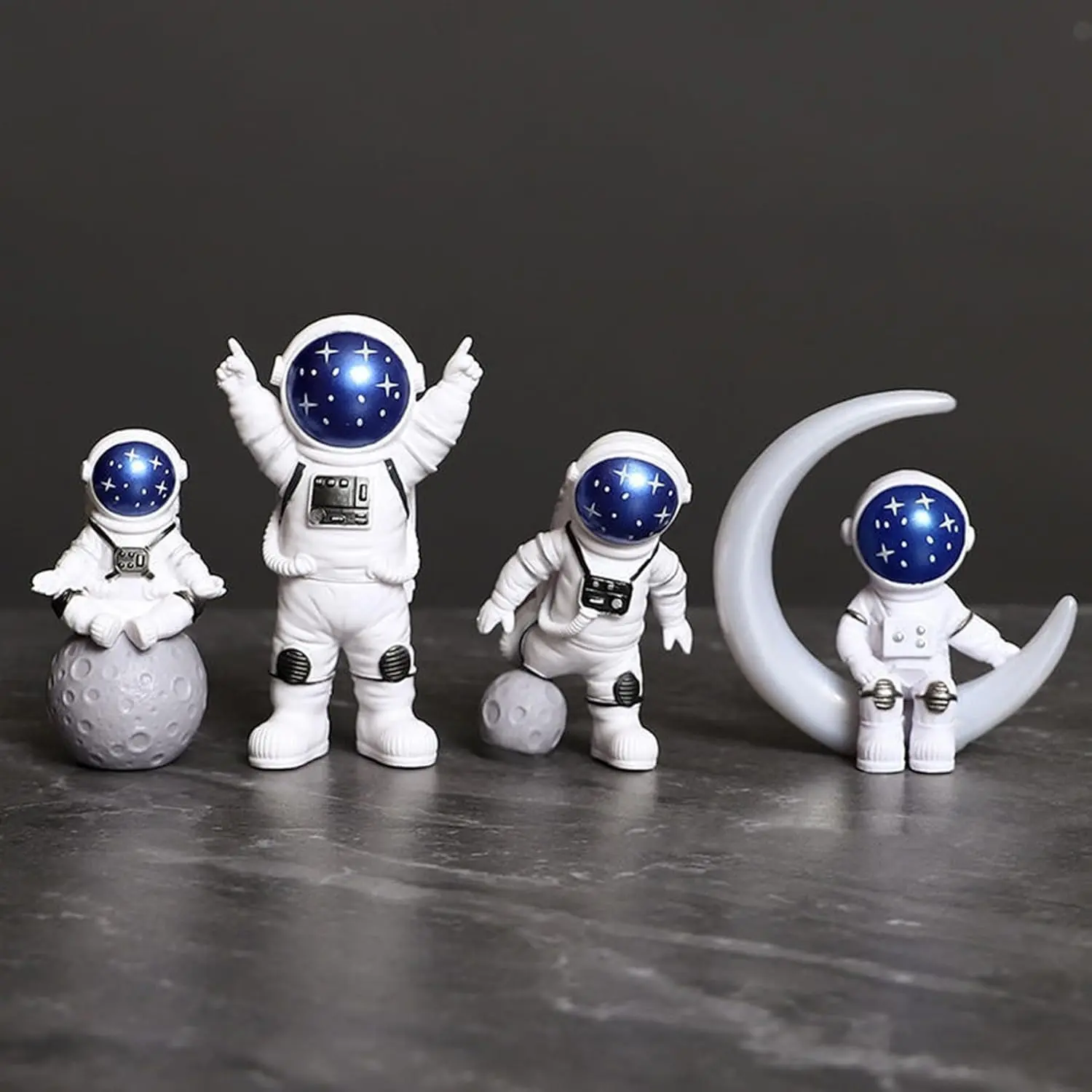 4PCS Astronaut Figurine, Blue Astronaut Figure Desktop Ornaments Resin Outer Space Birthday Cupcake Spaceman for Adult Party Funny Gift,Desk Decor, Shelf Decor