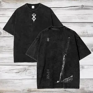 Vintage Acid Wash Berserk T-Shirt – Oversized Guts Anime Graphic Tee, Cozy Fit, Perfect for Any Season, Clean Look, Goes with