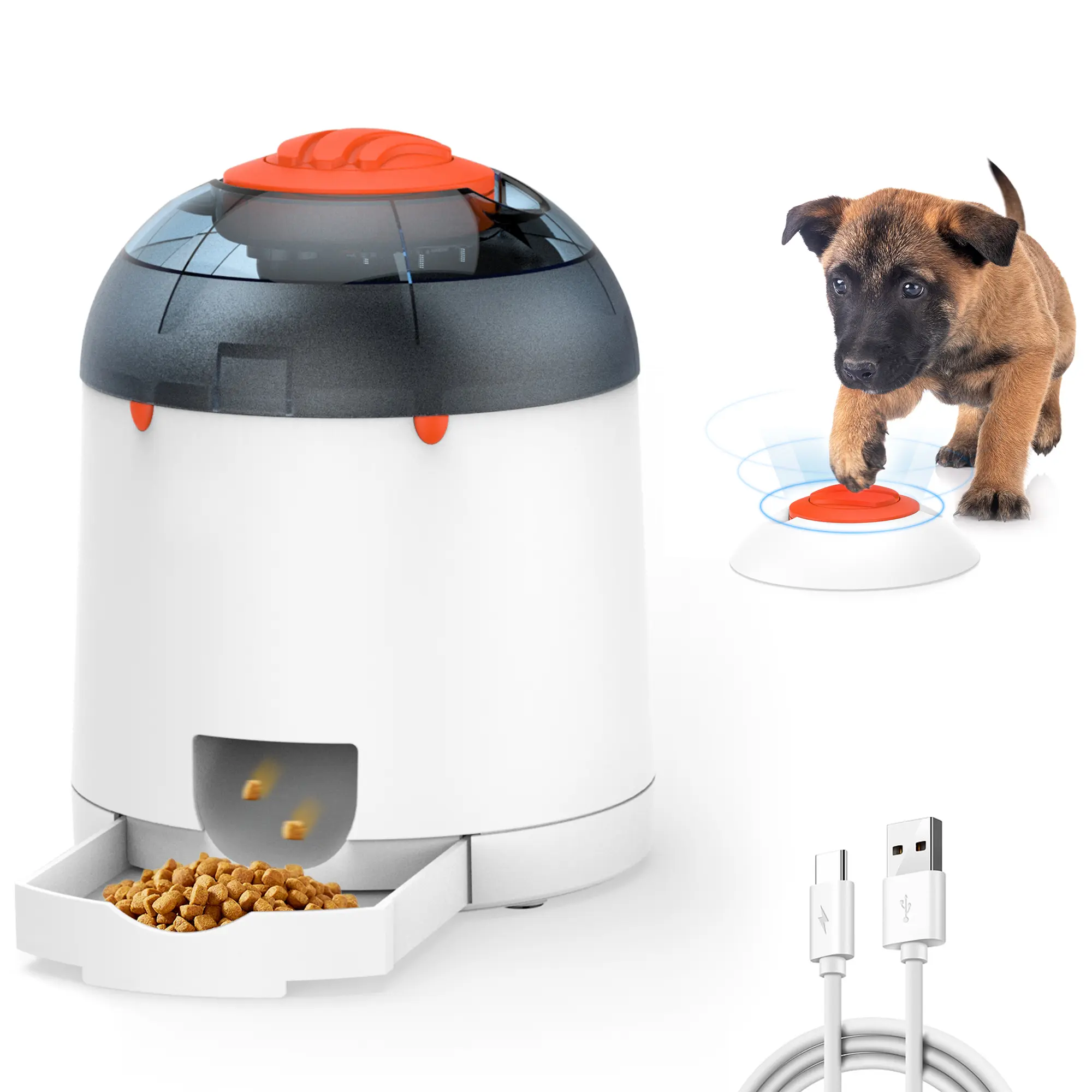 Potaroma Interactive IQ Training Pet Feeder, 280ml Rechargeable Automatic Treat Dispenser, Push Remote Food Toy for Dogs Cats All Breeds
