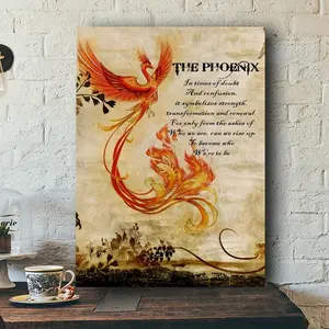 2D 1pc Inspirational Phoenix Canvas Wall Art, 29.97x 39.88cm, Wooden Framed Quote Poster, Ready to Hang, Symbol of Strength, Transformation, and Renewal, Home Decoration
