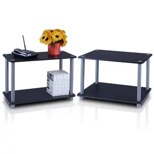 TURN-N-TUBE 2-Tier Shelves/End Table Set Set of 2 in Black/Grey with 2-tier storage, perfect for bedroom, living room, or apartment use