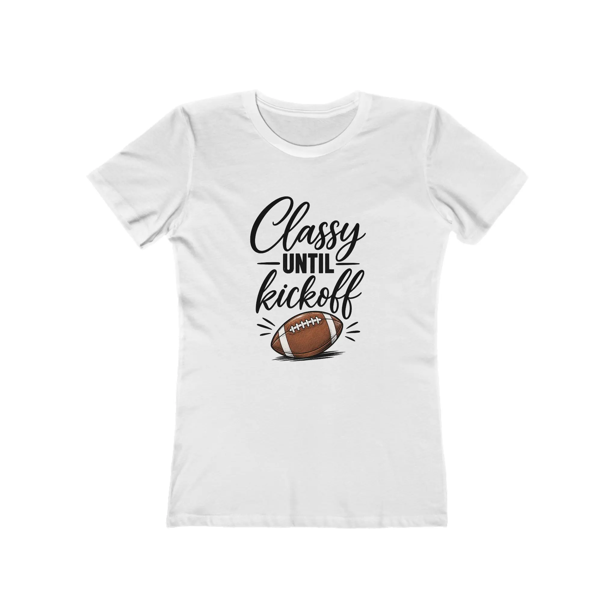 Women's Classy Until Kickoff Short-Sleeve Ribbed Feminine Fabric T-Shirt, Football Mom Game Day Top