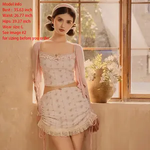 Aurora  Ballet Set-LuminaVenus Dresses Women's Elegant Floral Print Tie Fis For Fairies French Blue Vine Floral Dress Design Puff Sleeve Casual Dress Outfits Holiday Essentials Graduation Season Matching Clothes Breathable Flowers Lightweight