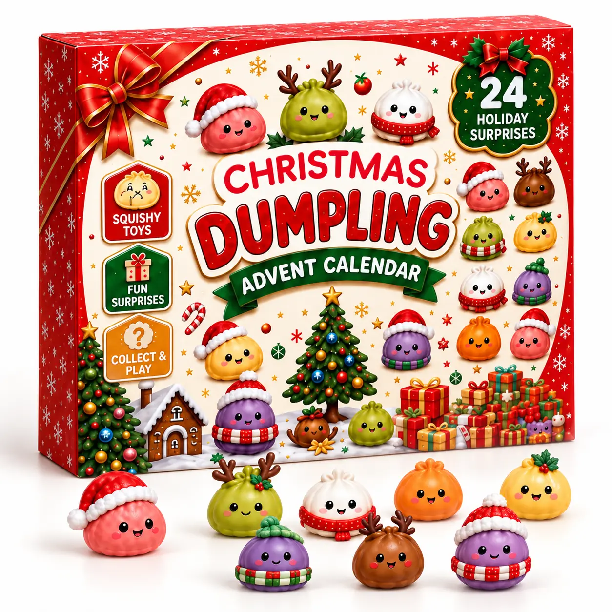Christmas Squishy Advent Calendar 2026, 24-Day Mini Dumpling Surprise Countdown with Glitter Squeeze Toys, Holiday Stocking Stuffers & Gifts for Kids