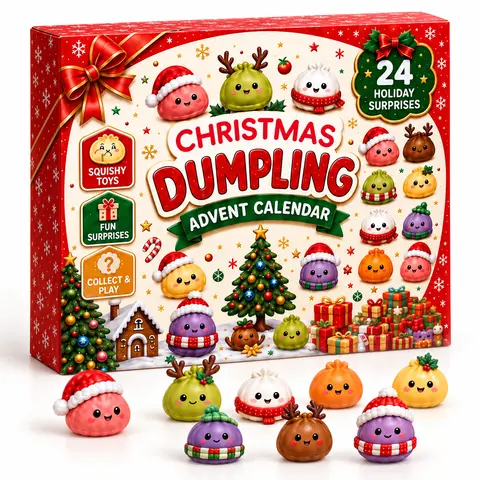 Christmas Squishy Advent Calendar 2026, 24-Day Mini Dumpling Surprise Countdown with Glitter Squeeze Toys, Holiday Stocking Stuffers & Gifts for Kids