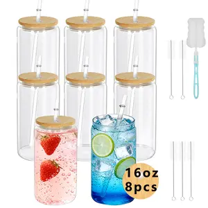 8-Pack 16oz Single Wall Clear Plastic Cups with Bamboo Lids, Straws & Complete Cleaning Kit | Easter Picnic Essentials, Spring Party Favors & Everyday Hydration (Clear)