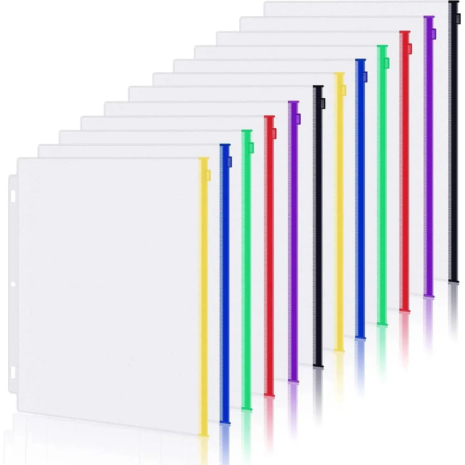 12 Pack Letter Size Binder Pockets 3 Holes 9.8" x 11.4" Zipper Binder Pouch Document Folders for 3 Ring Binder, 6 Multicolor Zipper Binder Inserts Loose Leaf Filling Bags for Office School Home
