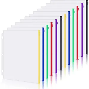 12 Pack Letter Size Binder Pockets 3 Holes 9.8" x 11.4" Zipper Binder Pouch Document Folders for 3 Ring Binder, 6 Multicolor Zipper Binder Inserts Loose Leaf Filling Bags for Office School Home