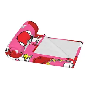 Valentine's Day Throw Blanket – Cute Peanuts Dog with Hearts, Flowers, Pink Background, Soft Fleece Blanket for Kids or Gift
