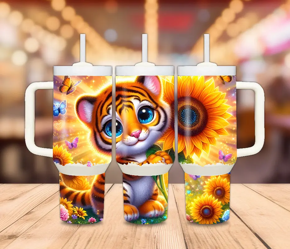 40 Oz. Baby Tiger and Sunflowers Tumbler