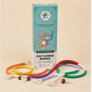 Pawrino Cat Chew Ropes 3 Pack – 22 Inch 100 Percent Cotton Teeth Cleaning Toy for Indoor Cats, Safe Non-Toxic Dental Chew, Calming Interactive Kitten Toy