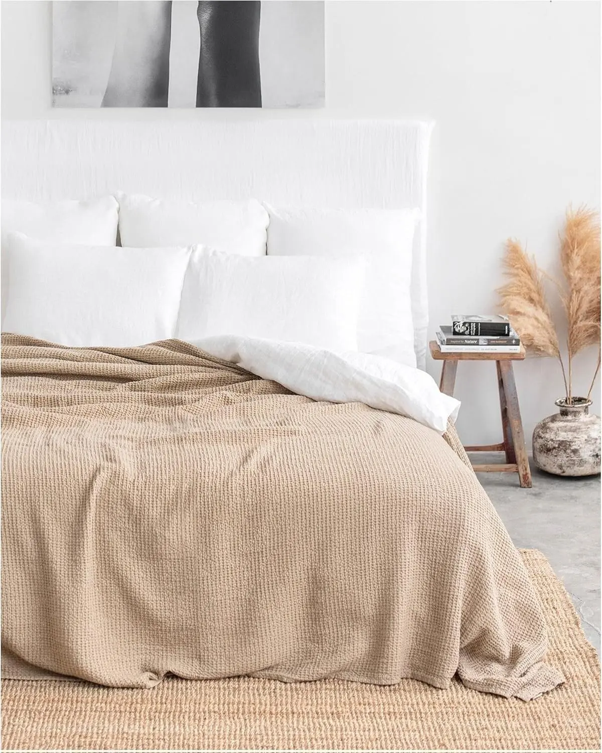 MagicLinen Soft Linen Blend Waffle Texture Blanket - 102x94" Single Layer Classic Stone Washed Solid Weave Home Bedding Throw, Cooling, Breathable, Lightweight, Machine Washable for Bed, Farmhouse Couch, Boho Vibe