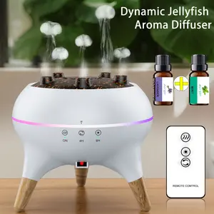 Dynamic Multi-Spray Aromatherapy Diffuser Flame Humidifier Household High-Mist Colorful Light Remote Control Free 2 Bottles of Essential Oil 10-30ml/h Atomization Volume 300ml Water Tank Capacity 12W Power Supply Gift