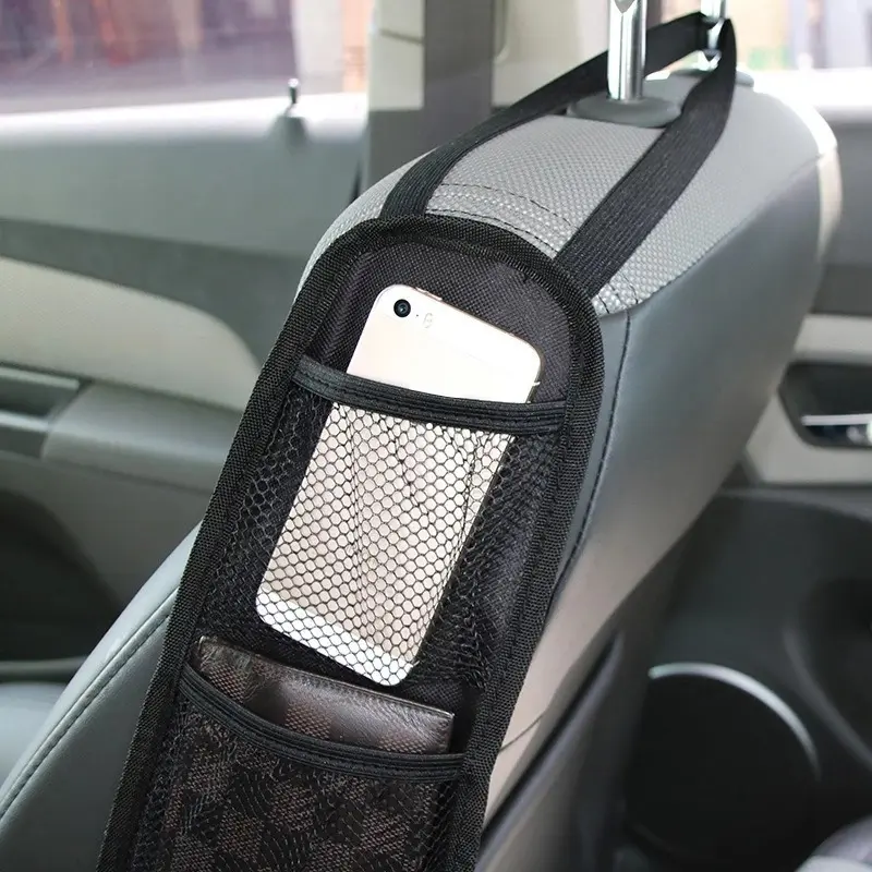 Car Seat Side Storage Bag, Car Seat Back Side Hanging Bag, Car Storage Bag with 3 Pockets, Front Seat Mesh Hanging Bag for Auto Small Items
