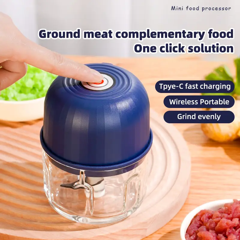 Electric Grinder for Food Processors - Meat Mincer, 3 Bi-Level Blades, Portable，Crusher Machine，Blender Chopper，Household Appliances