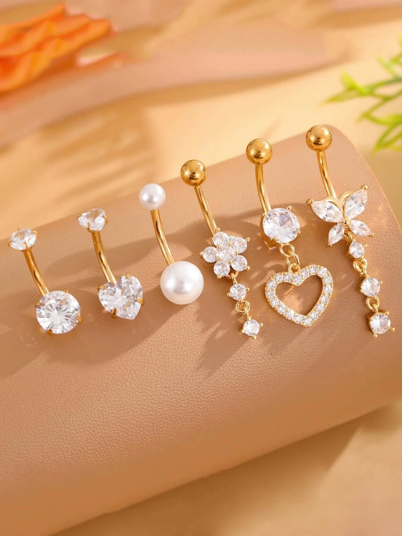 Women's Elegant Faux Pearl & Rhinestone Decor Belly Rings, Cute Heart Butterfly Bow Flower Navel Belly Rings, Fashion Body Jewelry for Party, Daily Decor, Navel Piercing Jewelry
