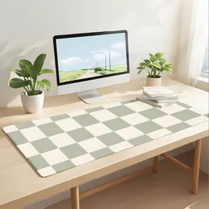Checkerboard Desk Mat Green And White Pattern Office And Study Table Protector For Home And Workspaces