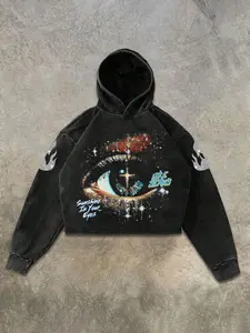 Men's Vintage Style Cotton Hoodie, Eye Graphic Print Design, Casual Wear for Spring & Fall, Comfortable Daily Use