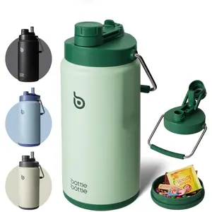 Insulated Water  64 oz with Straw and Dual-use Lid Half Gallon Water Jug Vacuum Stainless Steel for Workout Sports Insulated Beer Growler with Handle and Pills Holder Green