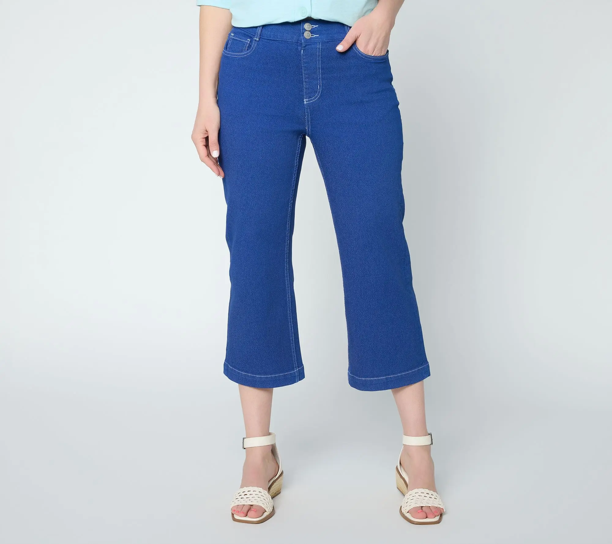 Denim & Co. Petite Classic Stretch Wide Leg Crop Jeans