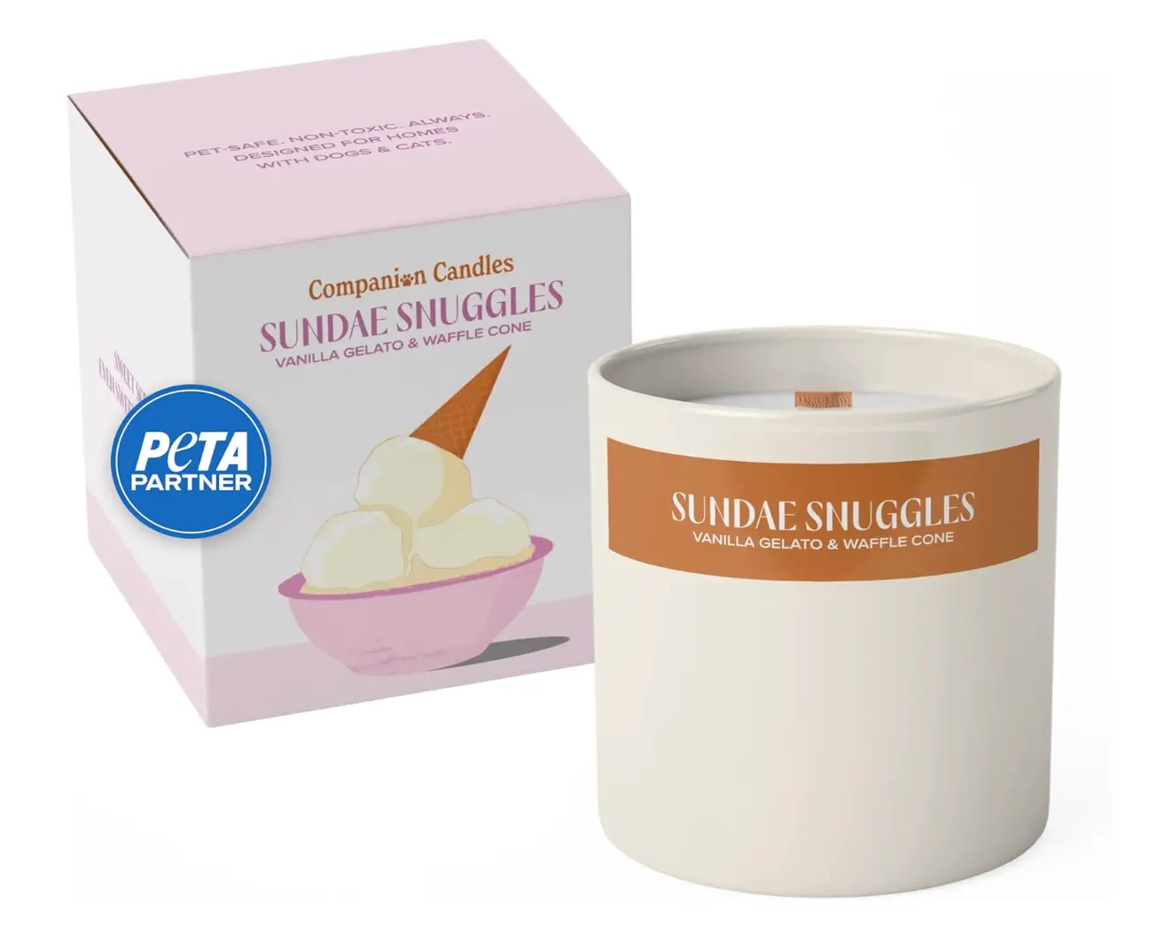 Sundae Snuggles | 9oz Coconut Soy Wax Candle | Vanilla Gelato & Waffle Cone Scent | Vet-Approved, Non Toxic