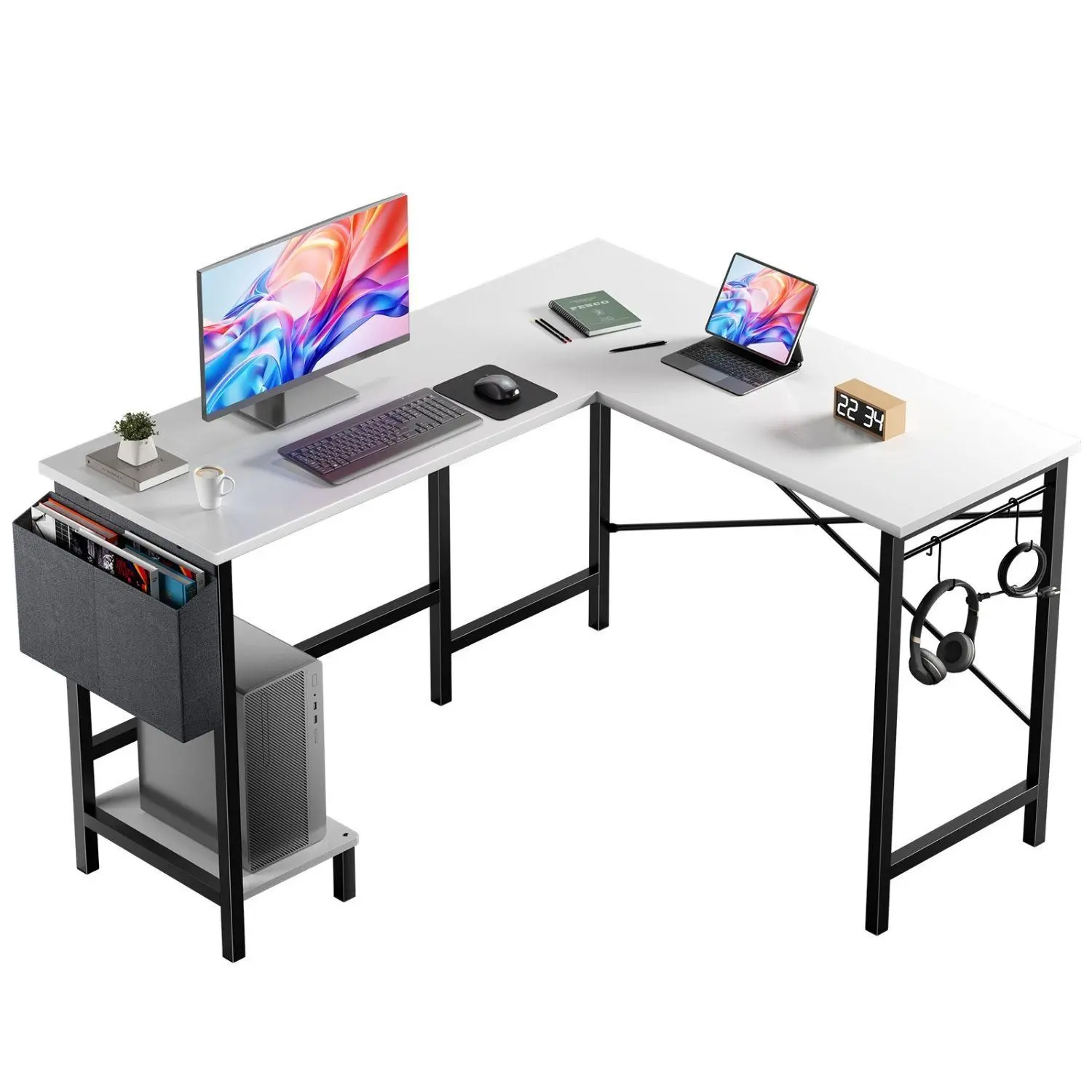 50inch L Shaped Gaming Desk with CPU Stand & Storage Bag – Reversible Corner Computer Table for PC Setup, Gaming Room, Study, Home Office, Sturdy Metal Frame