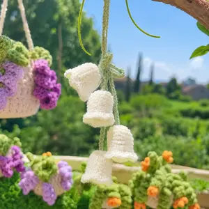 Handmade Crochet Hanging Planter Car Rear View Mirror Charm, Boho Knitted Potted Spider Plant & Grape Design Ornament, Cute Aesthetic Car Interior Decor Accessories Gift for Women Girls, Unique Cottagecore Zero-Maintenance Car Plant Pendant