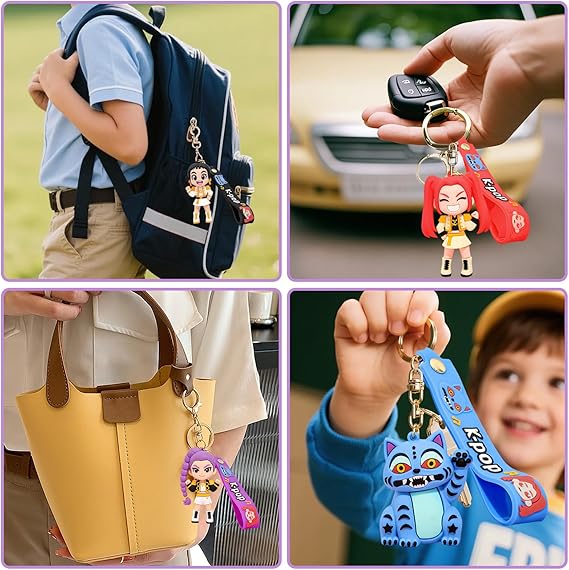 Demon Hunters Keychain Set – Cute Doll Figurine Collectible, Merch for Fans, Bag Charm, Toy & Gift for Anime and K-Pop Demon Hunters Enthusiasts