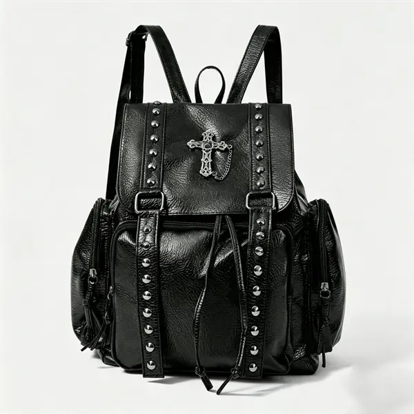 Punk style rivet decoration backpack, fashionable urban women's backpack, casual and fashionable daily commuting bag, rivet motorcycle style backpack cross backpack