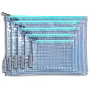 5 Multi-Size Organizing Bags - Clear Zipper Pouches with 10 Labels -   Mesh Storage Bag, Small Zipper Pouches for Travel, Supplies, Toys, Puzzle Bags & Organization ()