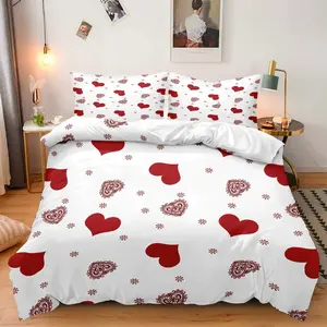 Valentine's Day Couple Print Bedding Set (1 Fitted Sheet + 2 Pillowcases), Soft Comfortable, Perfect Gift for Family and Friends