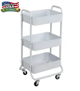 MS 3-Tier Metal Frame Laundry Cart, Arctic White, Easy-Rolling, for Adults & Kids