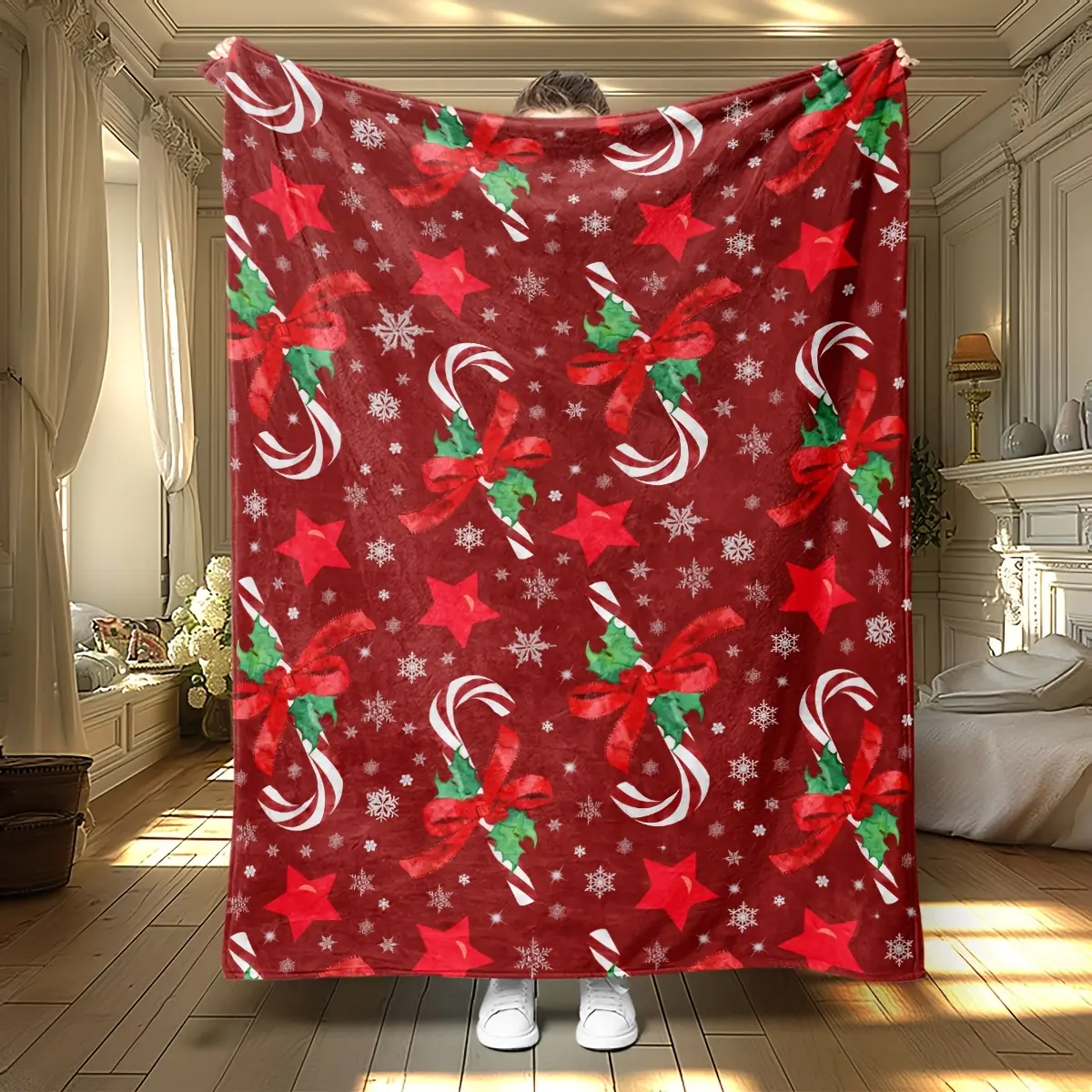 Christmas Festive Holiday Cozy Flannel Blanket - Chunky Knit, All-Season Warm Plush Throw, Machine Washable - Ideal Gift for Sofa, Cold Nights, Print