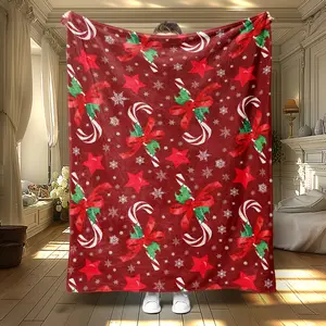 Cozy Christmas Flannel Blanket - Chunky Knit, All-Season Warm & Plush Throw for Sofa, Bed, Office, Travel - Machine Washable, Festive Holiday Gift for Cold Winter Nights