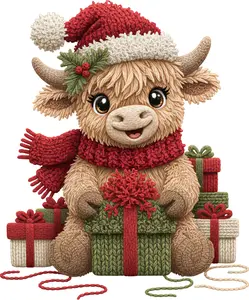 DTF Transfer – Yarn Highland Cow Presents Multi Sizes Handicrafts Festive