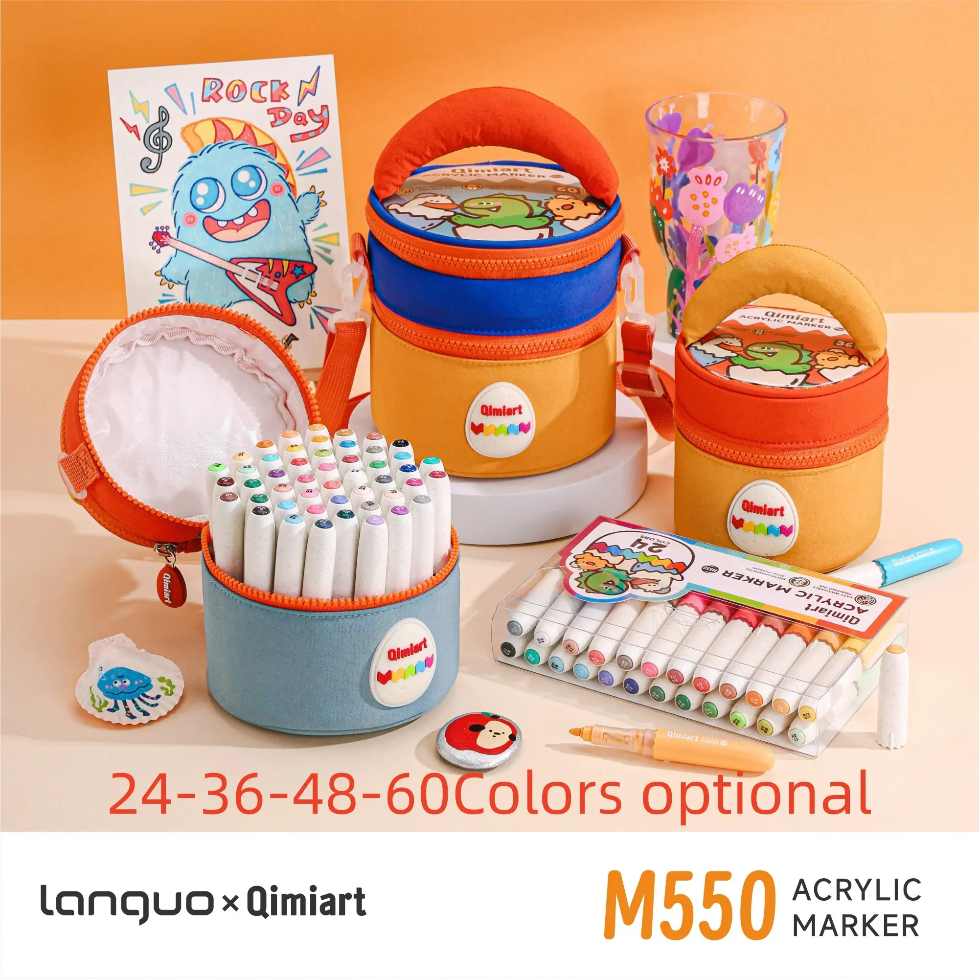 High Coverage Acrylic Paint Marker Pens Languo 24/60 Colors, Brush Tip, Washable Art Set for Kids, Includes Pouch