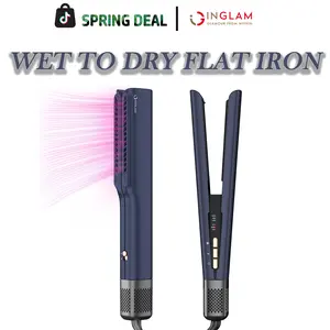 【UPGRADE】INGLAM 2-in -1 Wet  to Dry Hair Blow Dryer & Straightener, High-Speed Air Hair Straightener Smooth Frizz-Free Finish Perfect for Busy Daily Use Women & Curly Hair Dryer Straightener Thick Curly Wavy All Hair Stype Negative Ions Salon-Quality