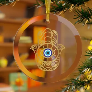 Gold Hamsa Hand Evil Eye Glass Ornament, Christmas Ornament, Gift Ornament