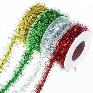 4 Rolls Halloween Tinsel Ribbon Metallic Garland Tinsel Garland Halloween Metallic Tinsel Ribbon Glitter Tinsel Ribbon Party (9.8feetx0.7inches)