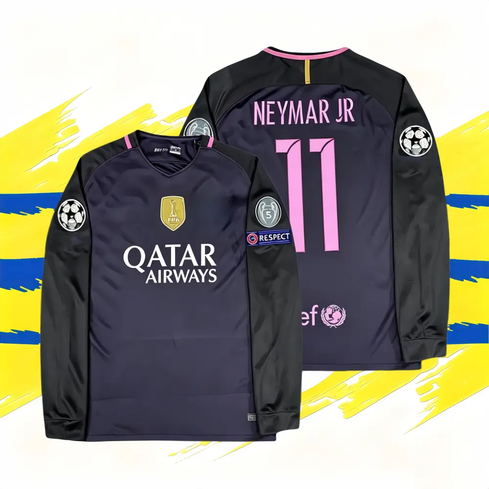 16 17 Away Fan Edition No. 11 Neymar Retro LongSleeve Football Jersey